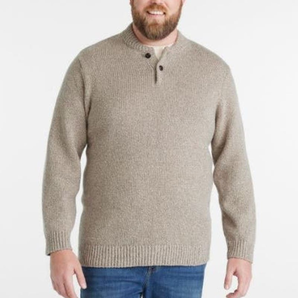L.L.Bean Classic Ragg Wool Sweater Henley Long Sleeve Natural Men's M Tall